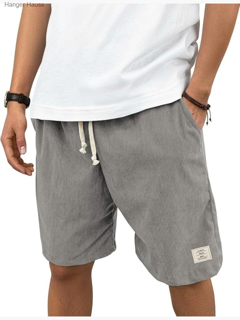 Mens Corduroy Shorts Elastic Waist Drawstring Casual Summer Beach Lounge